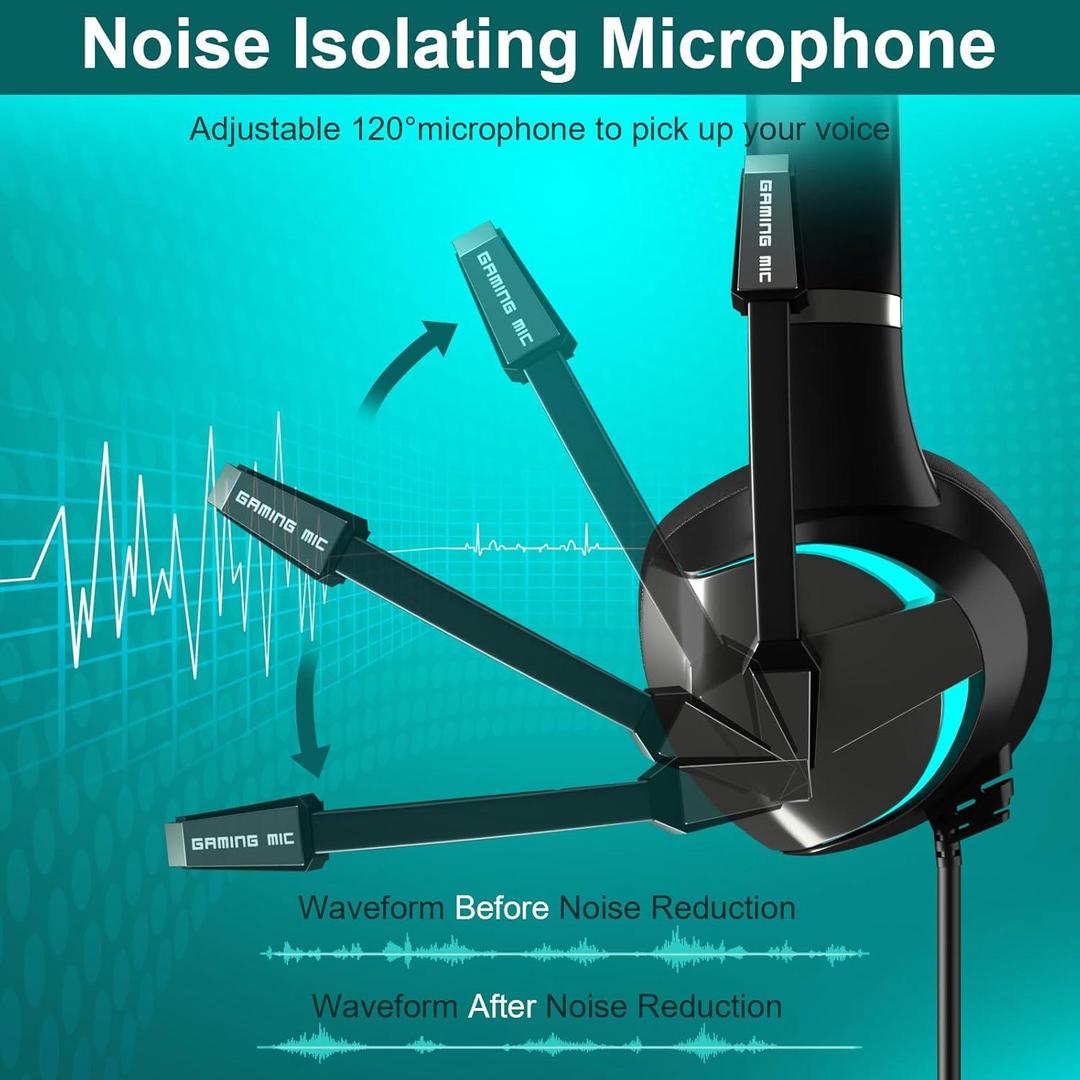 BEEXCELLENT GM-7 RGB Gaming Headset with 7.1 Surround Sound, Noise-Cancelling Microphone, and LED Lighting