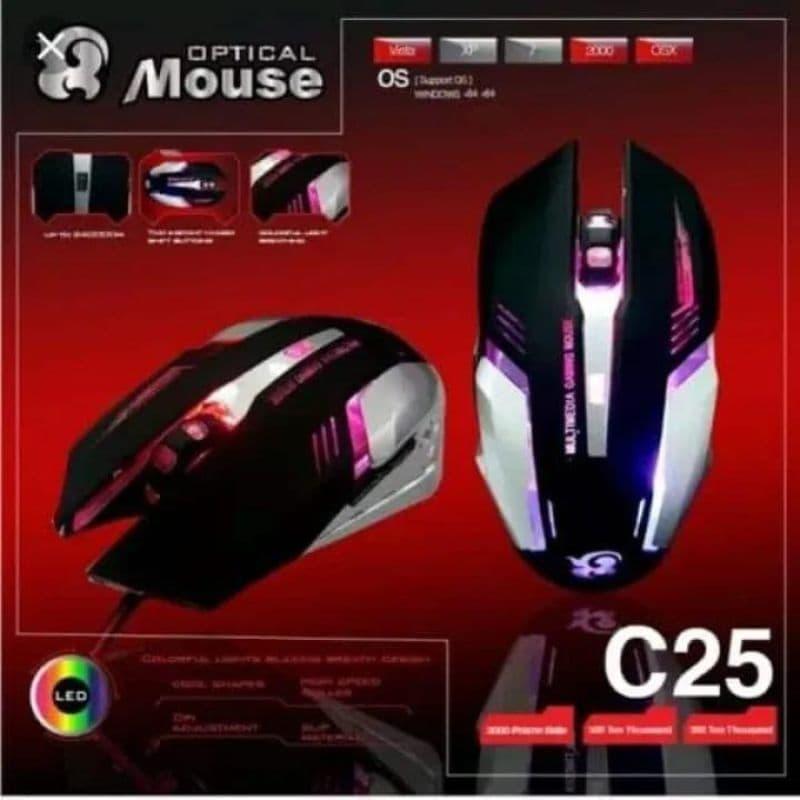 C25 Wired Optical Gaming Mouse, RGB LED, High Precision, USB Wired, Ergonomic, Comfort for PC Gamers